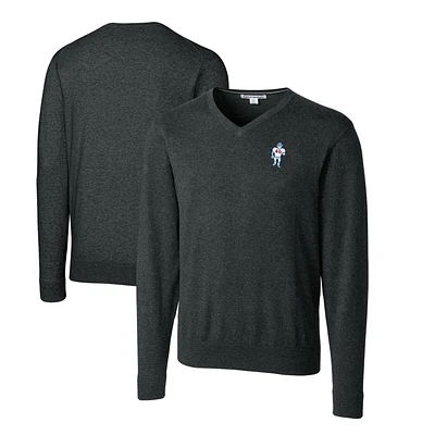Men's Cutter & Buck Heather Charcoal Houston Oilers Throwback Logo Lakemont Tri-Blend Big Tall V-Neck Pullover Sweater