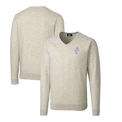 Men's Cutter & Buck Oatmeal Houston Oilers Throwback Logo Lakemont Tri-Blend Big Tall V-Neck Pullover Sweater