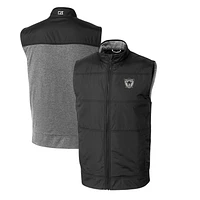 Men's Cutter & Buck Black Las Vegas Raiders Throwback Logo Big Tall Stealth Hybrid Quilted Windbreaker Full-Zip Vest