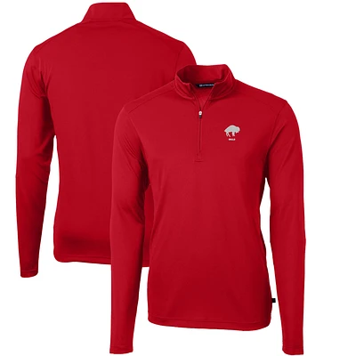 Men's Cutter & Buck Red Buffalo Bills Throwback Logo Virtue Eco Pique Recycled Quarter-Zip Big & Tall Pullover Top