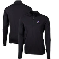 Men's Cutter & Buck Black New England Patriots Throwback Logo Virtue Eco Pique Recycled Quarter-Zip Big Tall Pullover Top