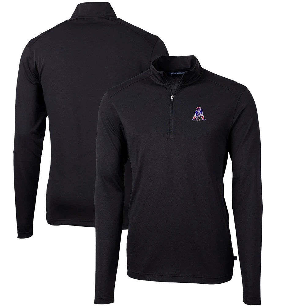 Men's Cutter & Buck Black New England Patriots Throwback Logo Virtue Eco Pique Recycled Quarter-Zip Big Tall Pullover Top