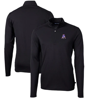 Men's Cutter & Buck Black New England Patriots Throwback Logo Virtue Eco Pique Recycled Quarter-Zip Big Tall Pullover Top