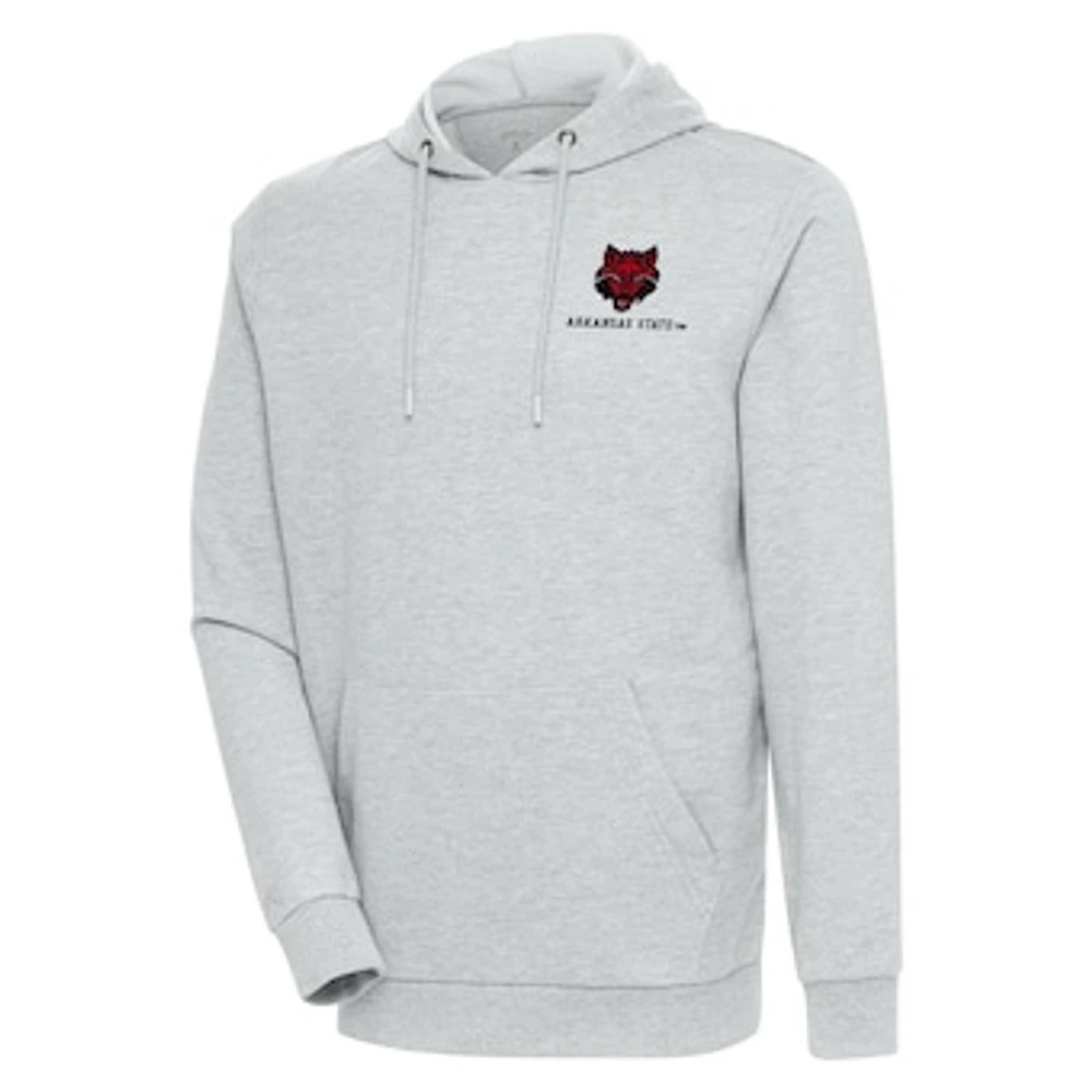 Men's Antigua Heather Gray Arkansas State Red Wolves Action Pullover Hoodie