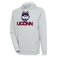 Men's Antigua Heather Gray UConn Huskies Logo Action Pullover Hoodie