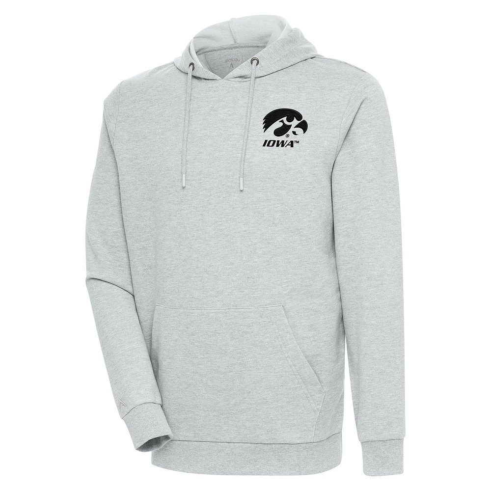 Men's Antigua Heather Gray Iowa Hawkeyes Action Pullover Hoodie