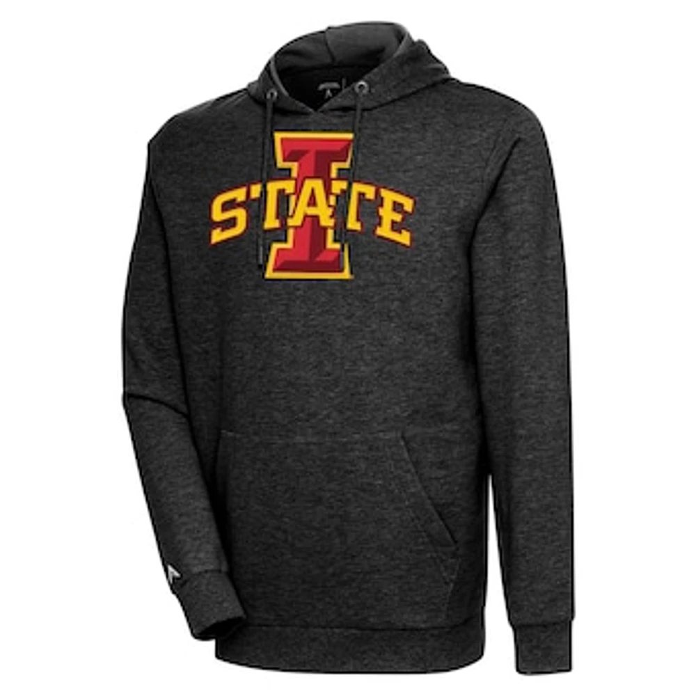 Men's Antigua Heather Black Iowa State Cyclones Logo Action Pullover Hoodie