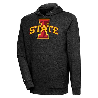 Men's Antigua Heather Black Iowa State Cyclones Logo Action Pullover Hoodie