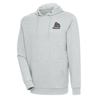 Men's Antigua Heather Gray James Madison Dukes Action Pullover Hoodie