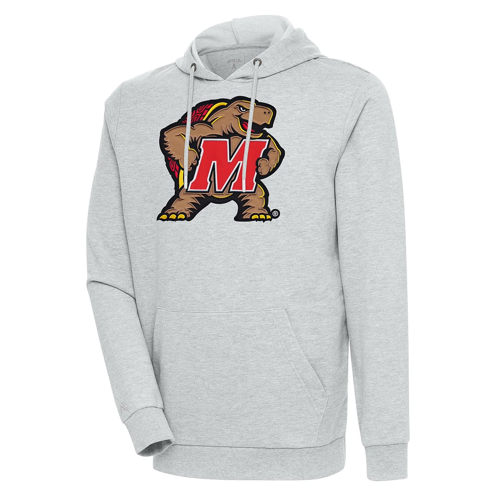 Men's Antigua Heather Gray Maryland Terrapins Logo Action Pullover Hoodie