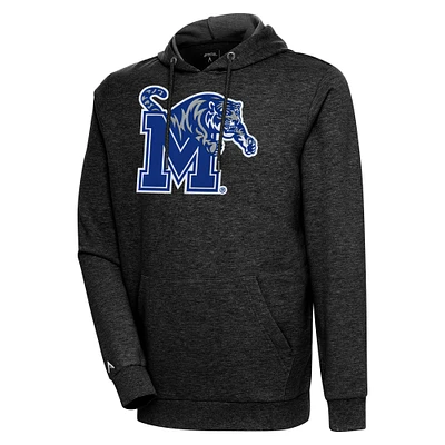 Men's Antigua Heather Black Memphis Tigers Logo Action Pullover Hoodie