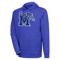 Men's Antigua Heather Royal Memphis Tigers Logo Action Pullover Hoodie