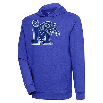 Men's Antigua Heather Royal Memphis Tigers Logo Action Pullover Hoodie