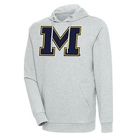 Men's Antigua Heather Gray Michigan Wolverines Logo Action Pullover Hoodie