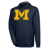 Men's Antigua Heather Navy Michigan Wolverines Logo Action Pullover Hoodie