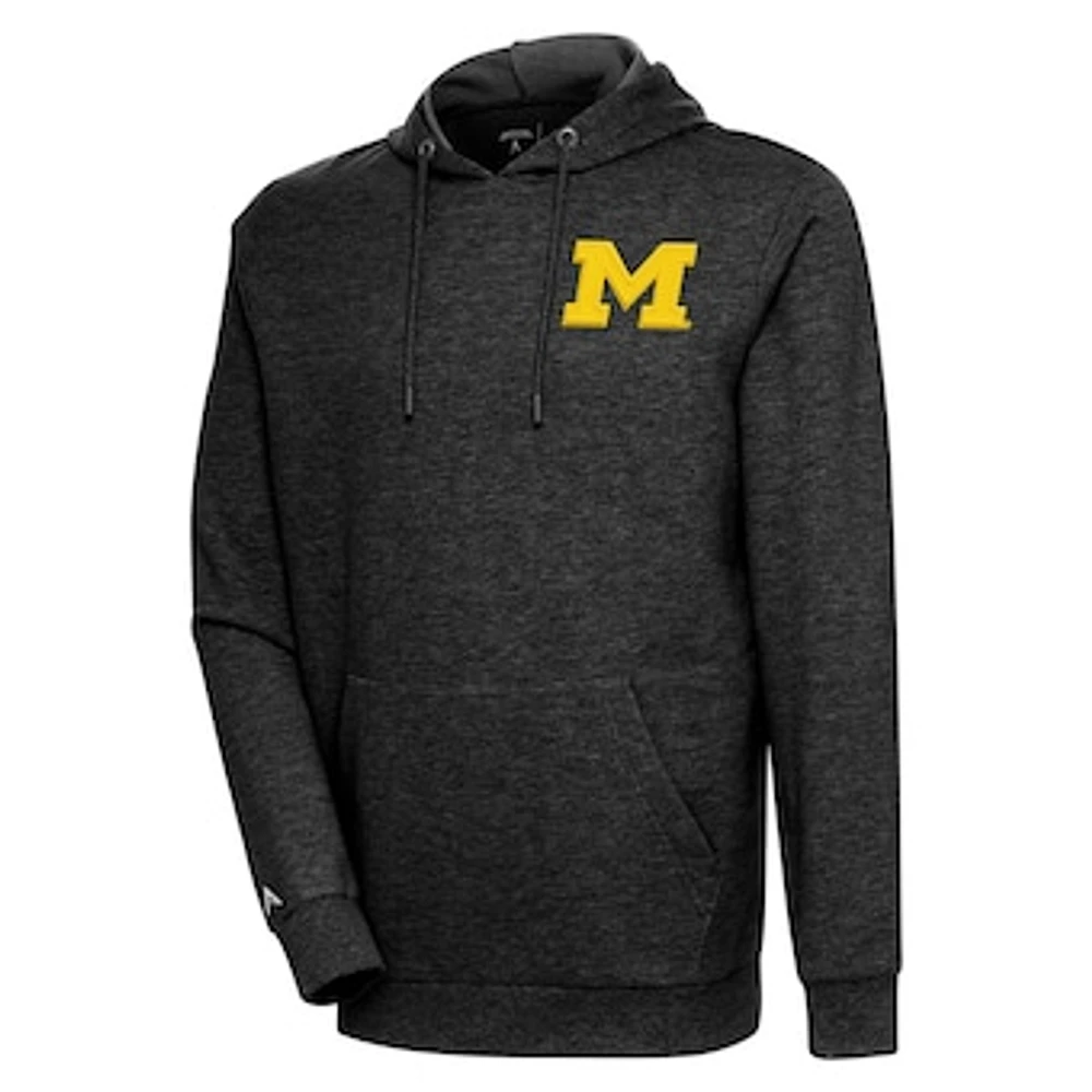 Men's Antigua Heather Black Michigan Wolverines Action Pullover Hoodie