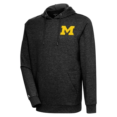 Men's Antigua Heather Black Michigan Wolverines Action Pullover Hoodie