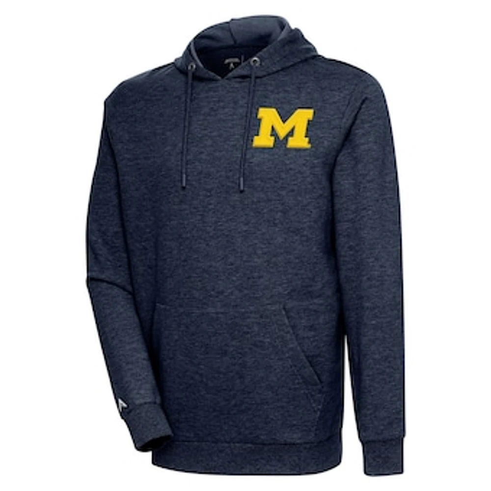 Men's Antigua Heather Navy Michigan Wolverines Action Pullover Hoodie