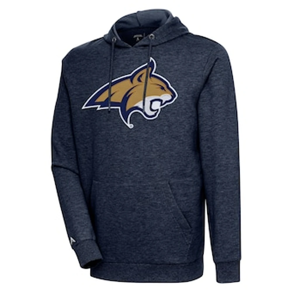 Men's Antigua Heather Navy Montana State Bobcats Logo Action Pullover Hoodie