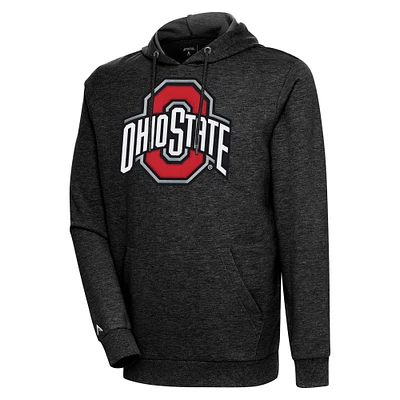 Men's Antigua Heather Black Ohio State Buckeyes Logo Action Pullover Hoodie