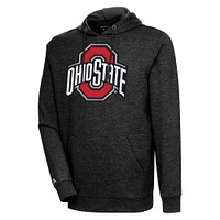 Men's Antigua Heather Black Ohio State Buckeyes Logo Action Pullover Hoodie