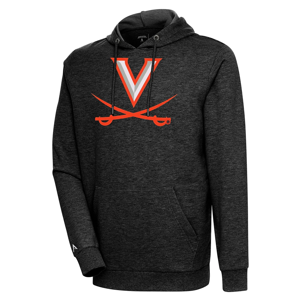 Men's Antigua Heather Black Virginia Cavaliers Logo Action Pullover Hoodie