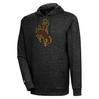 Men's Antigua Heather Black Wyoming Cowboys Logo Action Pullover Hoodie