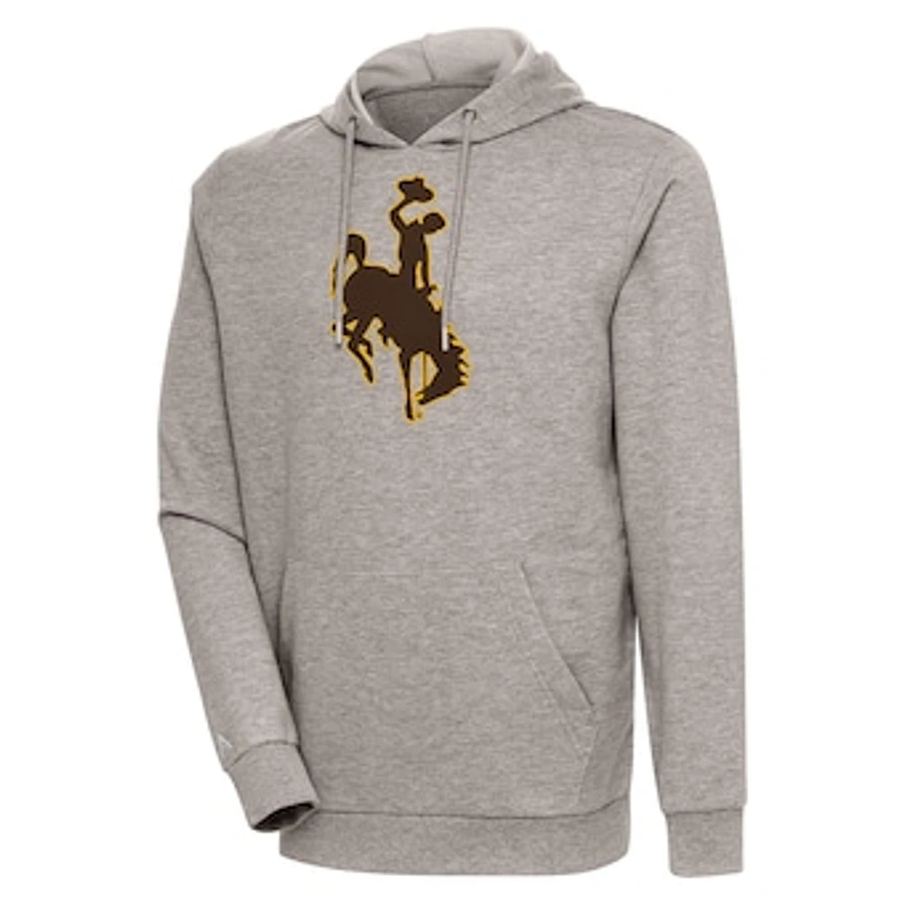 Men's Antigua Oatmeal Wyoming Cowboys Logo Action Pullover Hoodie