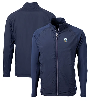 Men's Cutter & Buck Navy Los Angeles Chargers Adapt Eco Knit Hybrid Recycled Full-Zip Throwback Jacket