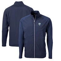 Men's Cutter & Buck Navy Los Angeles Chargers Adapt Eco Knit Hybrid Recycled Full-Zip Throwback Jacket