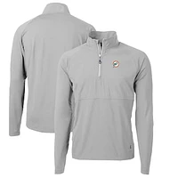 Men's Cutter & Buck Gray Miami Dolphins Adapt Eco Knit Hybrid Recycled Quarter-Zip Throwback Pullover Top