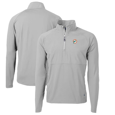 Men's Cutter & Buck Gray Miami Dolphins Adapt Eco Knit Hybrid Recycled Quarter-Zip Throwback Pullover Top