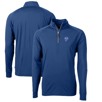 Men's Cutter & Buck Royal Los Angeles Rams Adapt Eco Knit Stretch Recycled Quarter-Zip Throwback Pullover Top