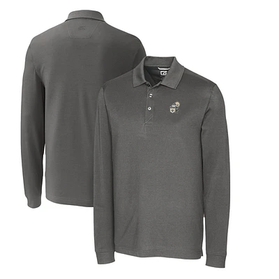 Men's Cutter & Buck Steel New Orleans Saints Advantage Tri-Blend Pique Long Sleeve Throwback Polo