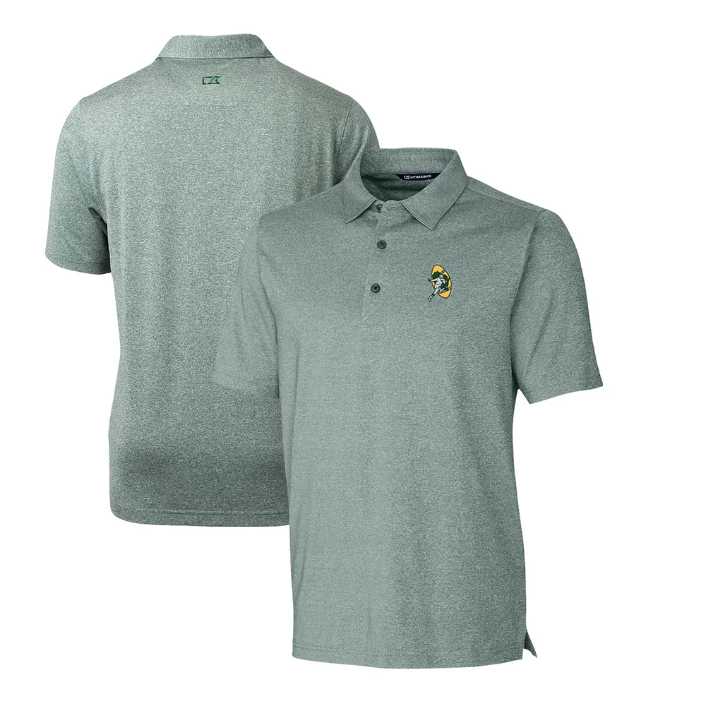 Men's Cutter & Buck Heather Green Green Bay Packers Throwback Logo Forge Heathered Stretch Polo
