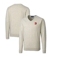 Men's Cutter & Buck Oatmeal Denver Broncos Throwback Logo Lakemont Tri-Blend V-Neck Pullover Sweater
