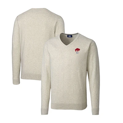 Men's Cutter & Buck Oatmeal Buffalo Bills Throwback Logo Lakemont Tri-Blend V-Neck Pullover Sweater
