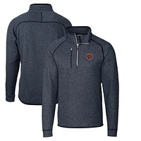 Men's Cutter & Buck Heather Navy Chicago Bears Throwback Logo Mainsail Sweater-Knit Half-Zip Pullover Jacket