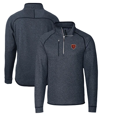 Men's Cutter & Buck Heather Navy Chicago Bears Throwback Logo Mainsail Sweater-Knit Half-Zip Pullover Jacket