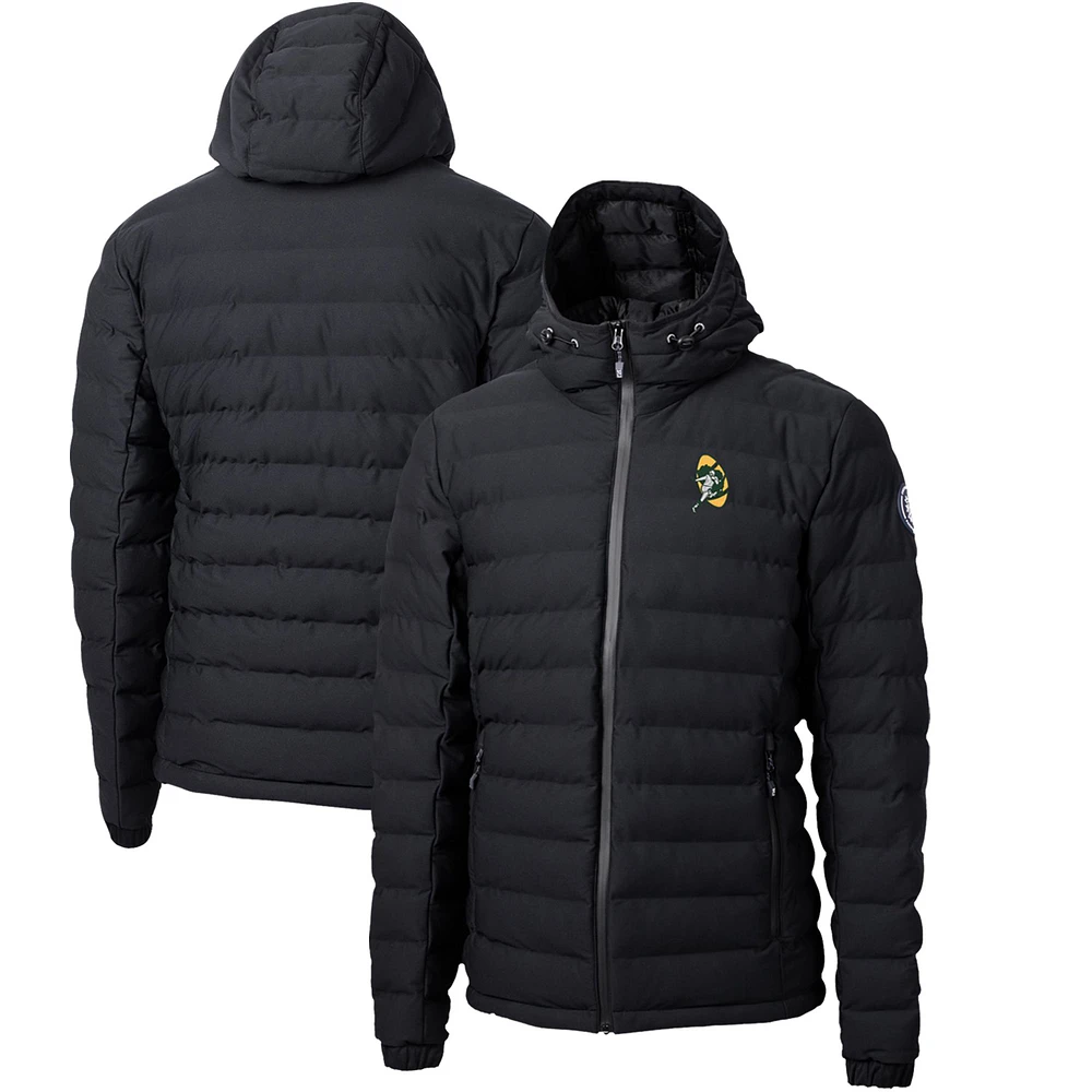 Men's Cutter & Buck Black Green Bay Packers Throwback Logo Mission Ridge Repreve Eco Insulated Puffer Full-Zip Jacket