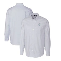 Men's Cutter & Buck Light Blue Houston Oilers Throwback Logo Stretch Oxford Stripe Long Sleeve Button Down Shirt