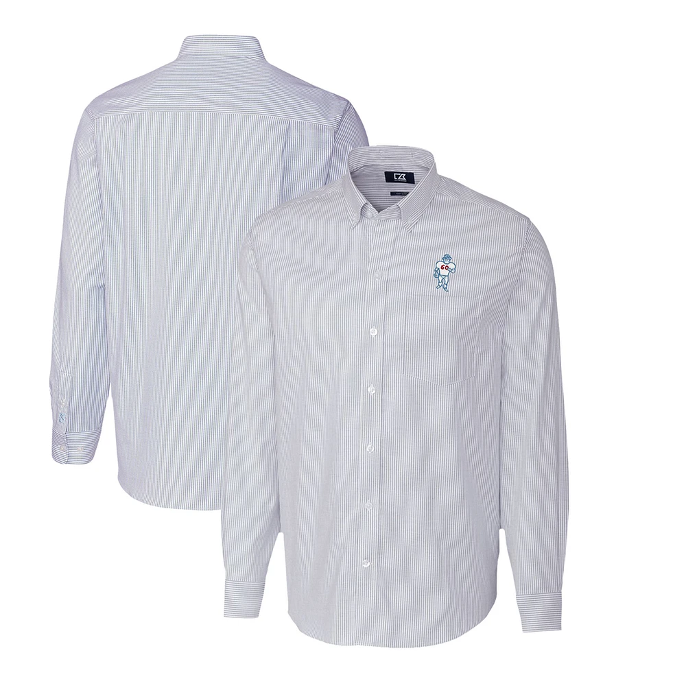 Men's Cutter & Buck Light Blue Houston Oilers Throwback Logo Stretch Oxford Stripe Long Sleeve Button Down Shirt