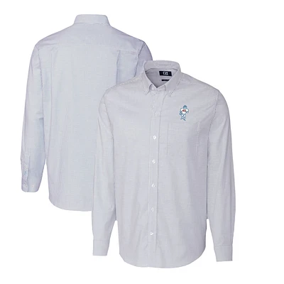 Men's Cutter & Buck Light Blue Houston Oilers Throwback Logo Stretch Oxford Stripe Long Sleeve Button Down Shirt