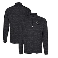 Men's Cutter & Buck Black Atlanta Falcons Throwback Logo Traverse Camo Print Stretch Quarter-Zip Pullover Top