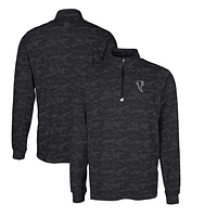Men's Cutter & Buck Black Atlanta Falcons Throwback Logo Traverse Camo Print Stretch Quarter-Zip Pullover Top