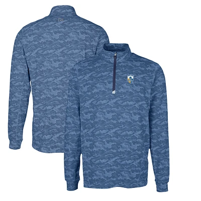 Men's Cutter & Buck Navy Los Angeles Chargers Throwback Logo Traverse Camo Print Stretch Quarter-Zip Pullover Top