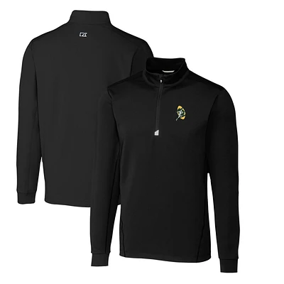 Men's Cutter & Buck Black Green Bay Packers Throwback Logo Traverse Stretch Quarter-Zip Pullover Top