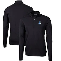 Men's Cutter & Buck Black Detroit Lions Throwback Logo Virtue Eco Pique Recycled Quarter-Zip Pullover Top