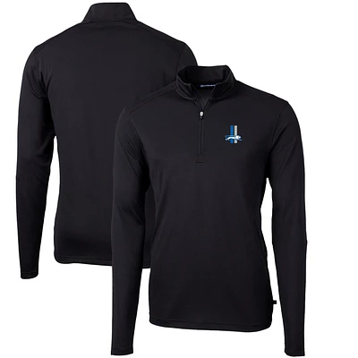 Men's Cutter & Buck Black Detroit Lions Throwback Logo Virtue Eco Pique Recycled Quarter-Zip Pullover Top