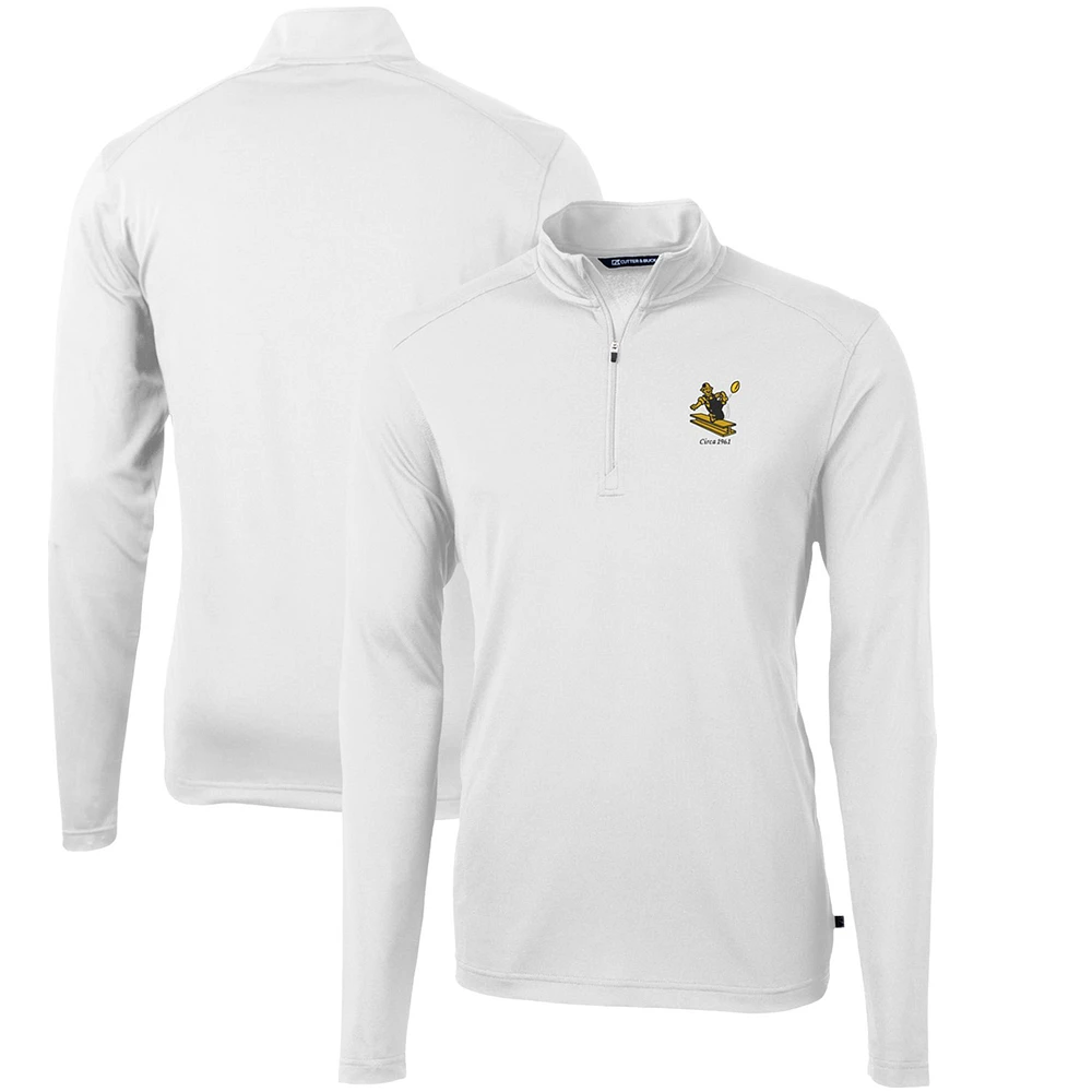 Men's Cutter & Buck White Pittsburgh Steelers Throwback Logo Virtue Eco Pique Recycled Quarter-Zip Pullover Top